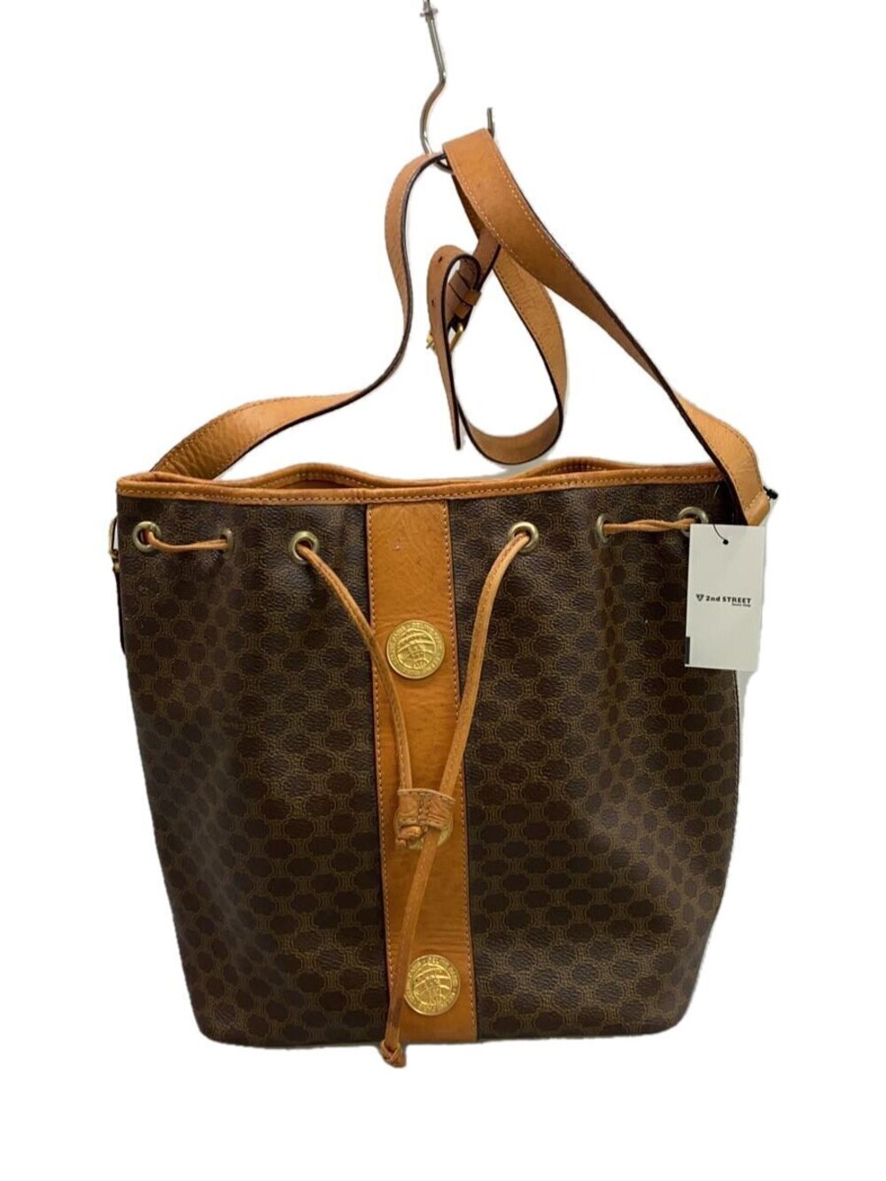Celine Macadam Drawstring Bucket Bag Beige Cream tan canvas Brown